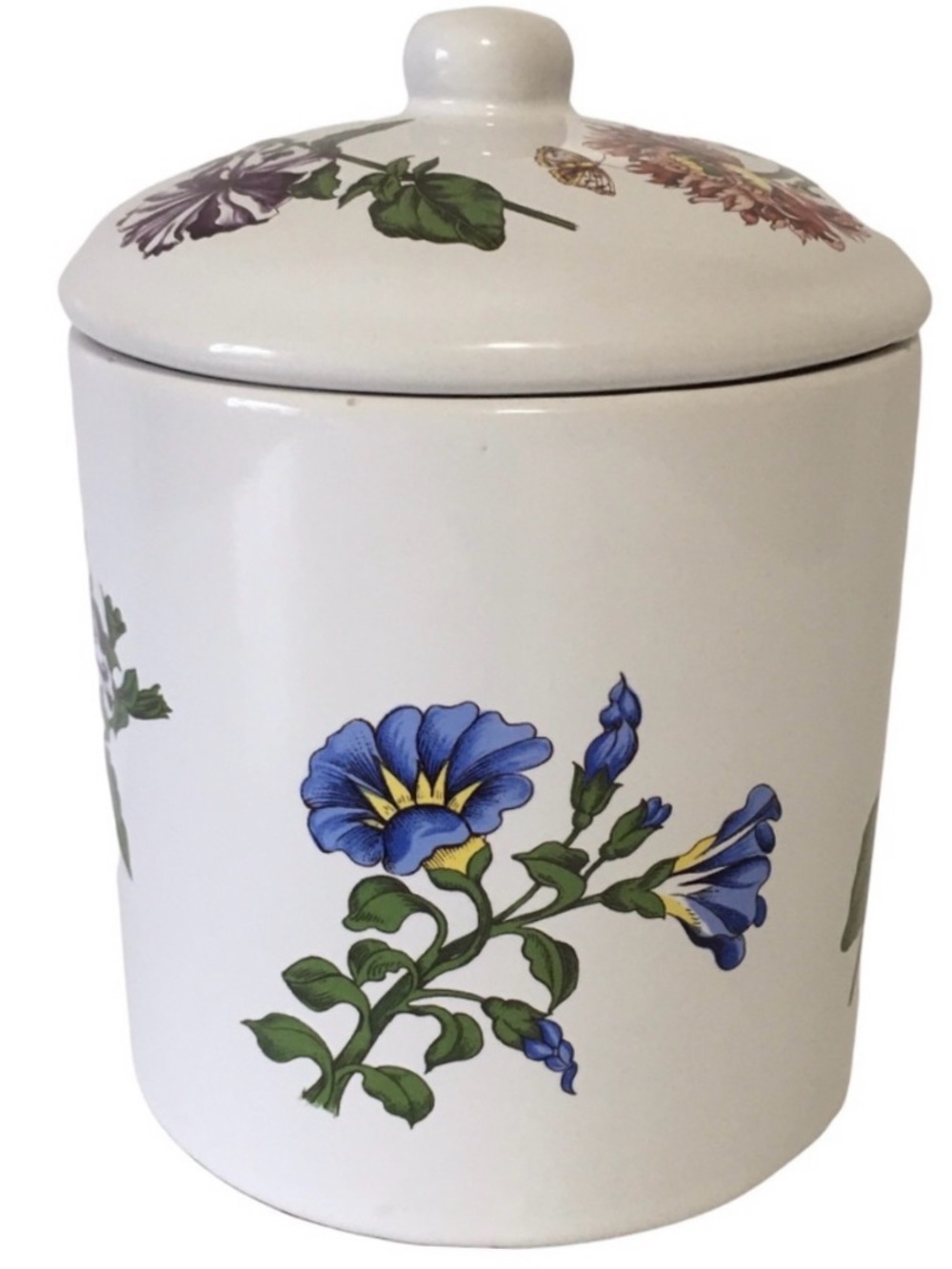 Vintage Botanical Floral Ceramic Kitchen Canister Jar with Lid 6.5”